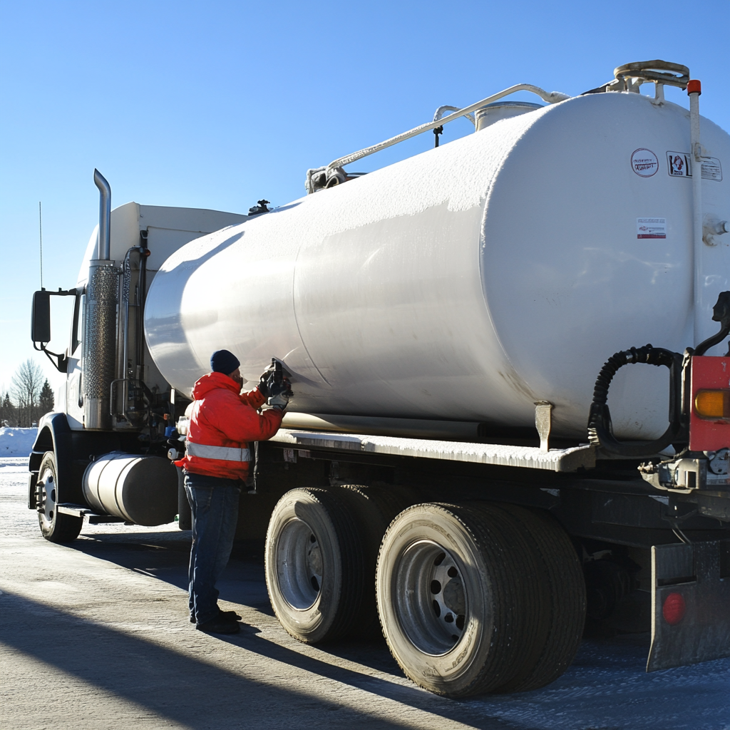 Off-Road Diesel Delivery by truck driver fueling equipment in remote location