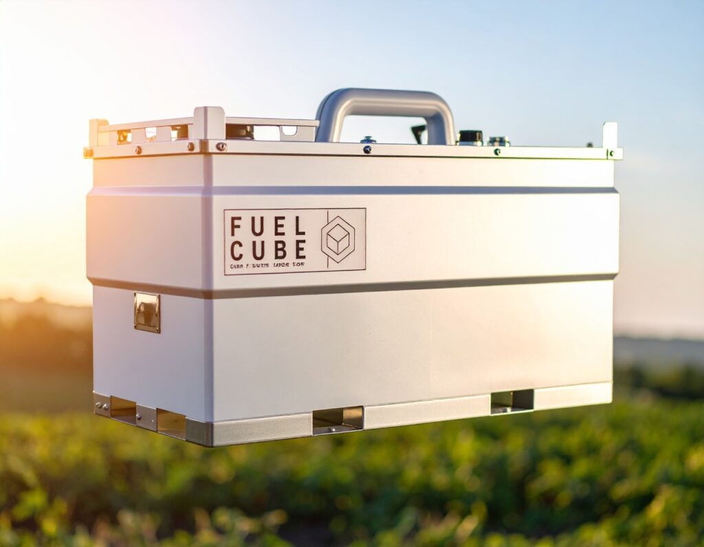 A Western Global FuelCube placed on a construction site, supporting efficient off-road fueling strategies, mobile fuel delivery, and on-site equipment diesel service for heavy equipment operations.