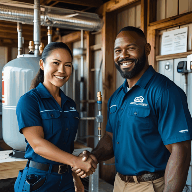 Two propane delivery professionals shaking hands next to a tank, representing propane tank installation, underground propane tank installation, Central Pennsylvania and professional service.