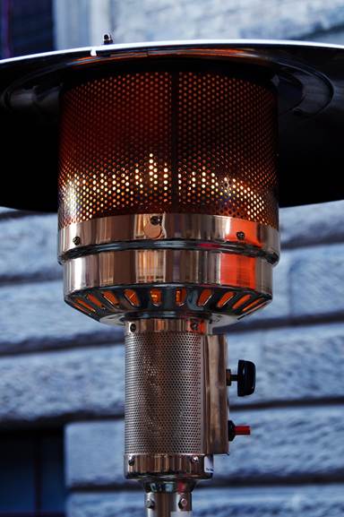 Outdoor patio heater in Lancaster County powered by propane installation, showcasing the economic advantages for propane.