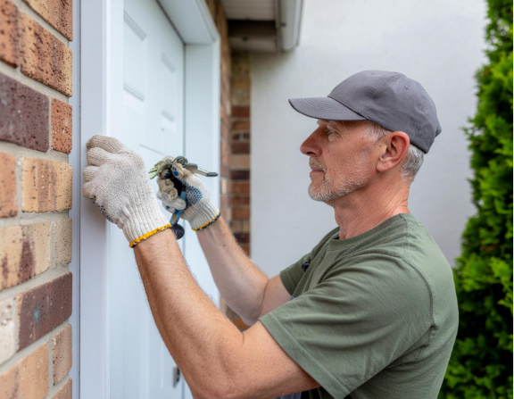 A Central Penn Propane technician performing professional propane delivery service at a residential home with safety and care.