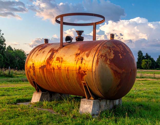 Rusted propane tank showing potential hazards and why following propane safety tips is essential for businesses.