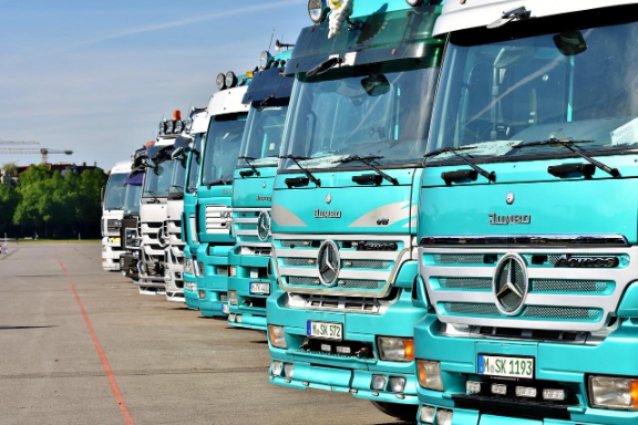 Fleet vehicles parked at a commercial site using on-road diesel fuel delivery in Lancaster and Harrisburg